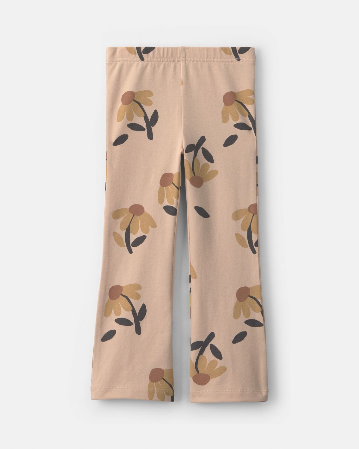 Toddler Girl Floral Cotton Pull-On Stretch Flare Leggings - Tan 2 Toddler Girl Floral Cotton Pull-On Stretch Flare Leggings - Tan