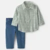 Baby Boy 2-Piece Plaid Flannel Long-Sleeve Top & Pant Set - Green/Indigo