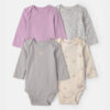 Baby Girl 4-Pack Swan Floral Long-Sleeve Bodysuits - Grey/Purple/Ivory
