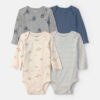 Baby Boy 4-Pack Safari Long-Sleeve Bodysuits - Blue/Grey/Ivory