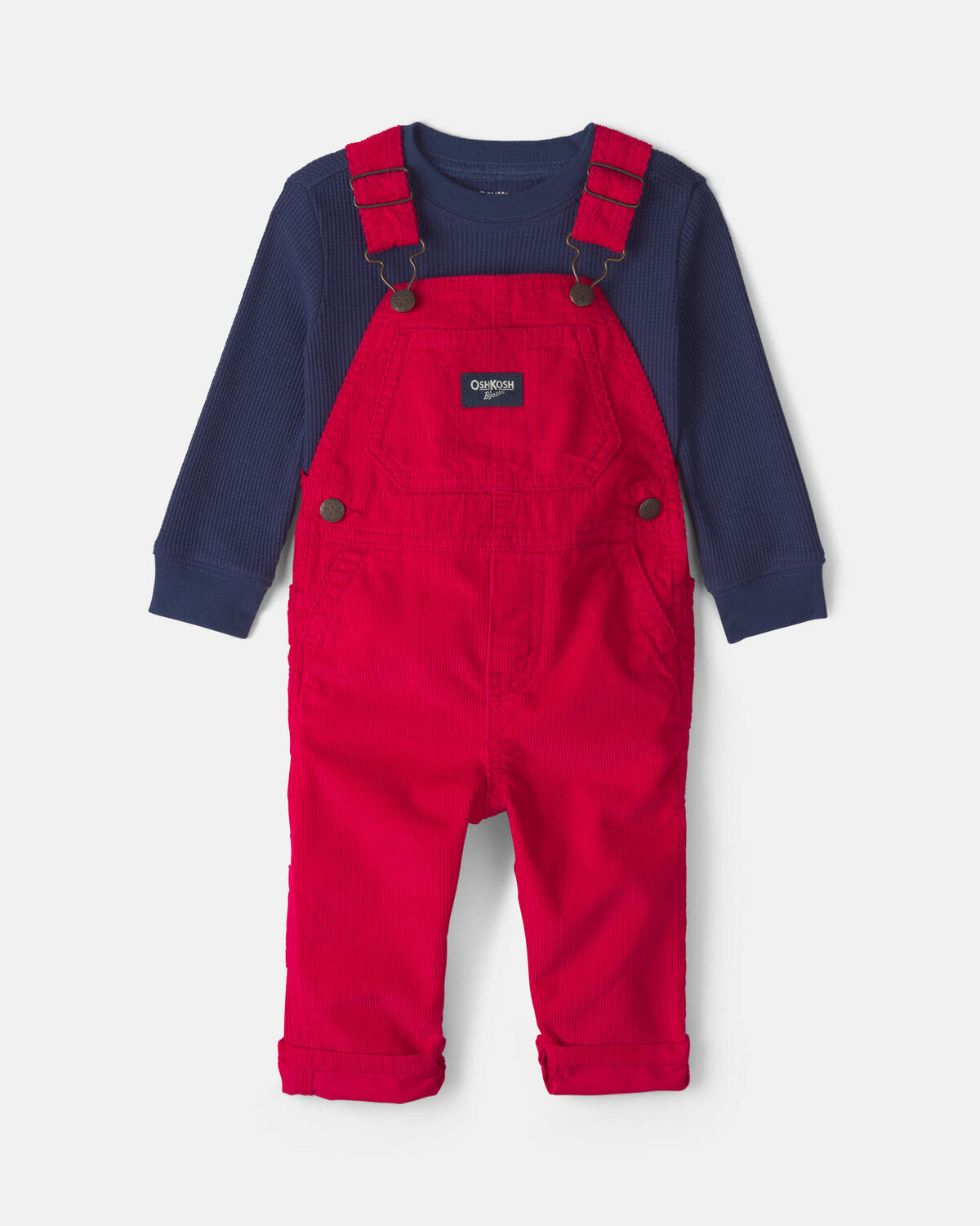 Baby Boy 2-Piece Thermal Top & Corduroy Overall Set - Red/Blue