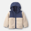 Toddler Boy Teddy Fleece Color Block Zip-Up Hoodie - Navy Blue/Cream
