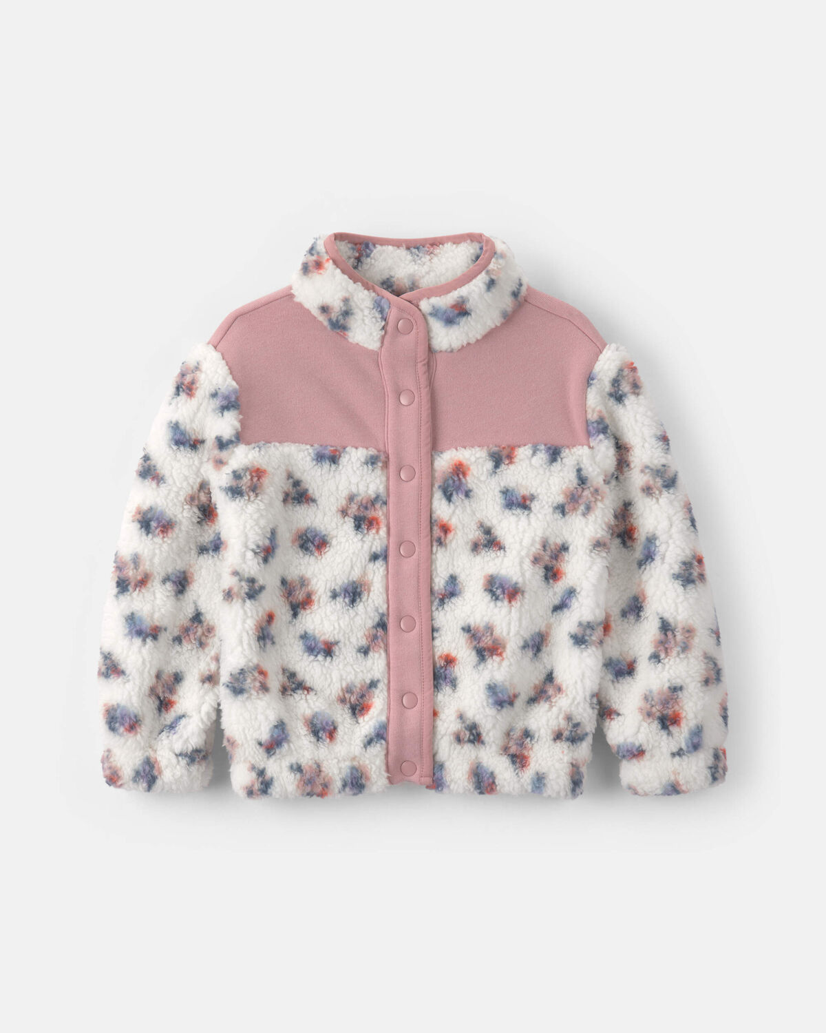 Toddler Girl Floral Fleece Jacket - Pink/White