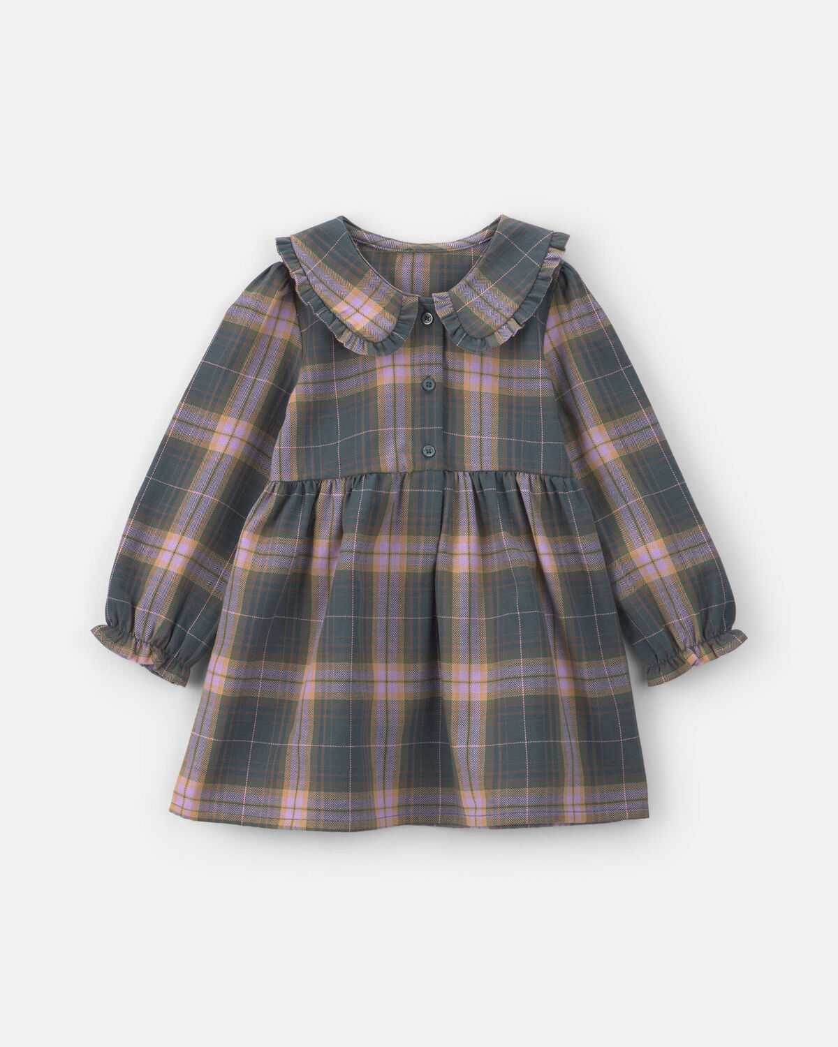 Toddler Girl Plaid Peter Pan Collar Long-Sleeve Dress - Grey/Pink 1 Toddler Girl Plaid Peter Pan Collar Long-Sleeve Dress - Grey/Pink