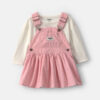 Baby Girl 2-Piece Polka Dots Corduroy Dress Set - Pink/Cream 4 Baby Girl 2-Piece Polka Dots Corduroy Dress Set - Pink/Cream