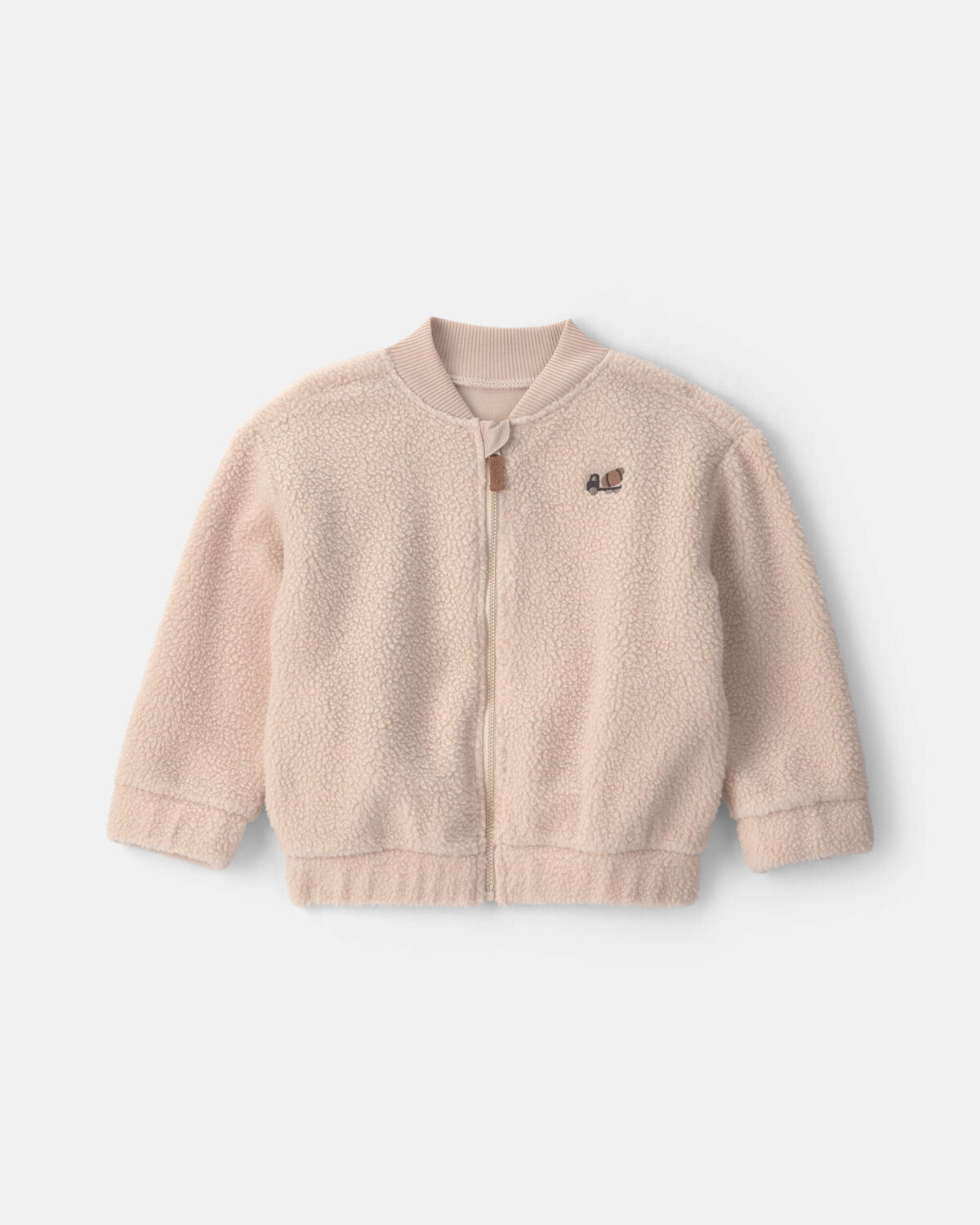 Toddler Boy Truck Teddy Fleece Zip-Up Jacket - Cream 1 Toddler Boy Truck Teddy Fleece Zip-Up Jacket - Cream