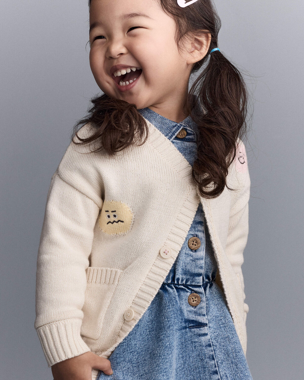 Toddler Cardigan with Avenue Pockets in Character Print- Cream 1 Toddler Cardigan with Avenue Pockets in Character Print- Cream
