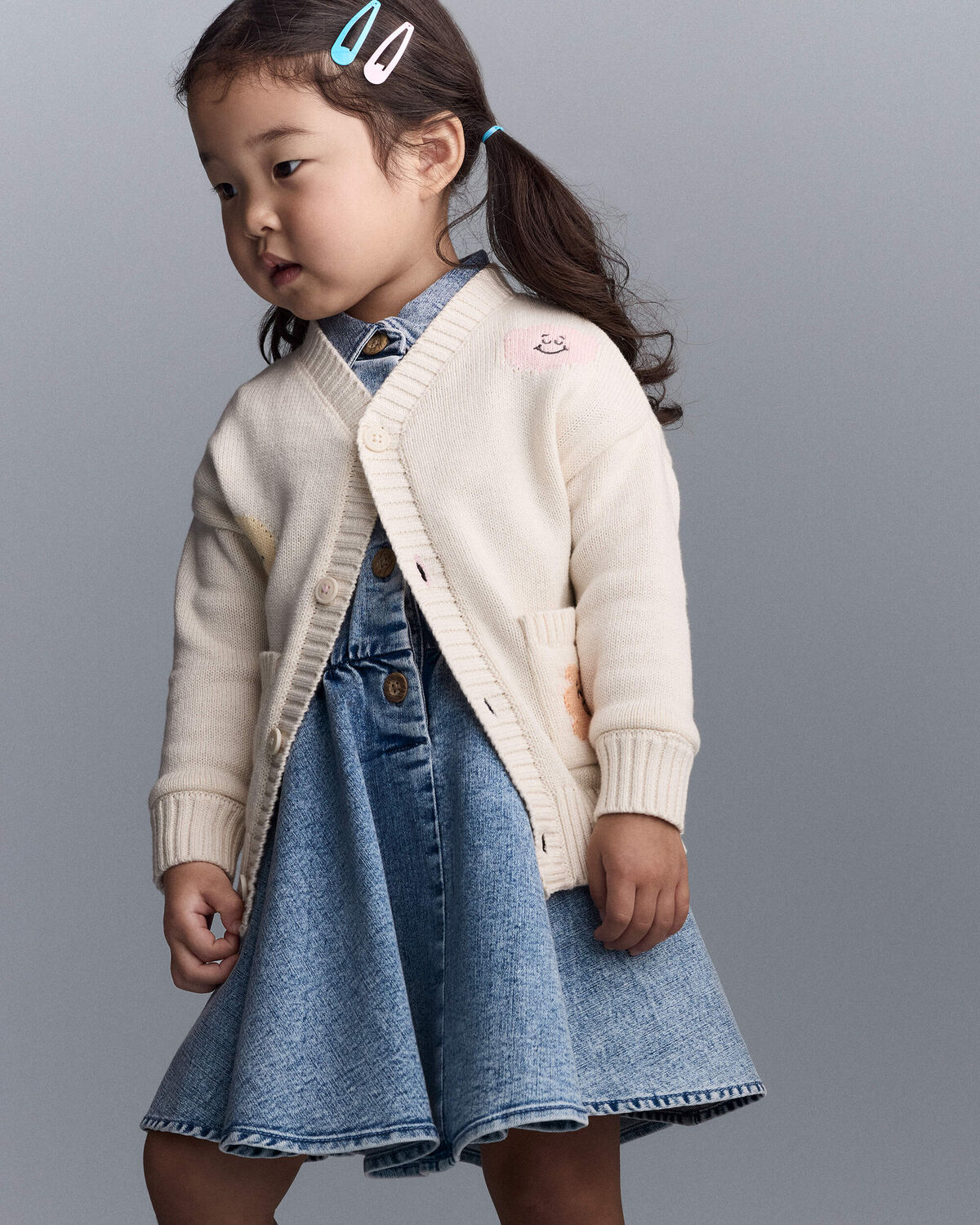 Toddler Cardigan with Avenue Pockets in Character Print- Cream 3 Toddler Cardigan with Avenue Pockets in Character Print- Cream