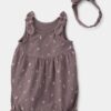 Baby Girl 2-Piece Floral Sleeveless Romper Set - Brown