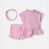 Baby Girl 3-Piece Textured Top & Short Set - Pink