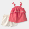 Baby Girl 2-Piece Linen Sleeveless Top & Short Set - Coral/Ivory