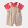 Baby Boy 2-Piece Overall Set - Coral/Khaki