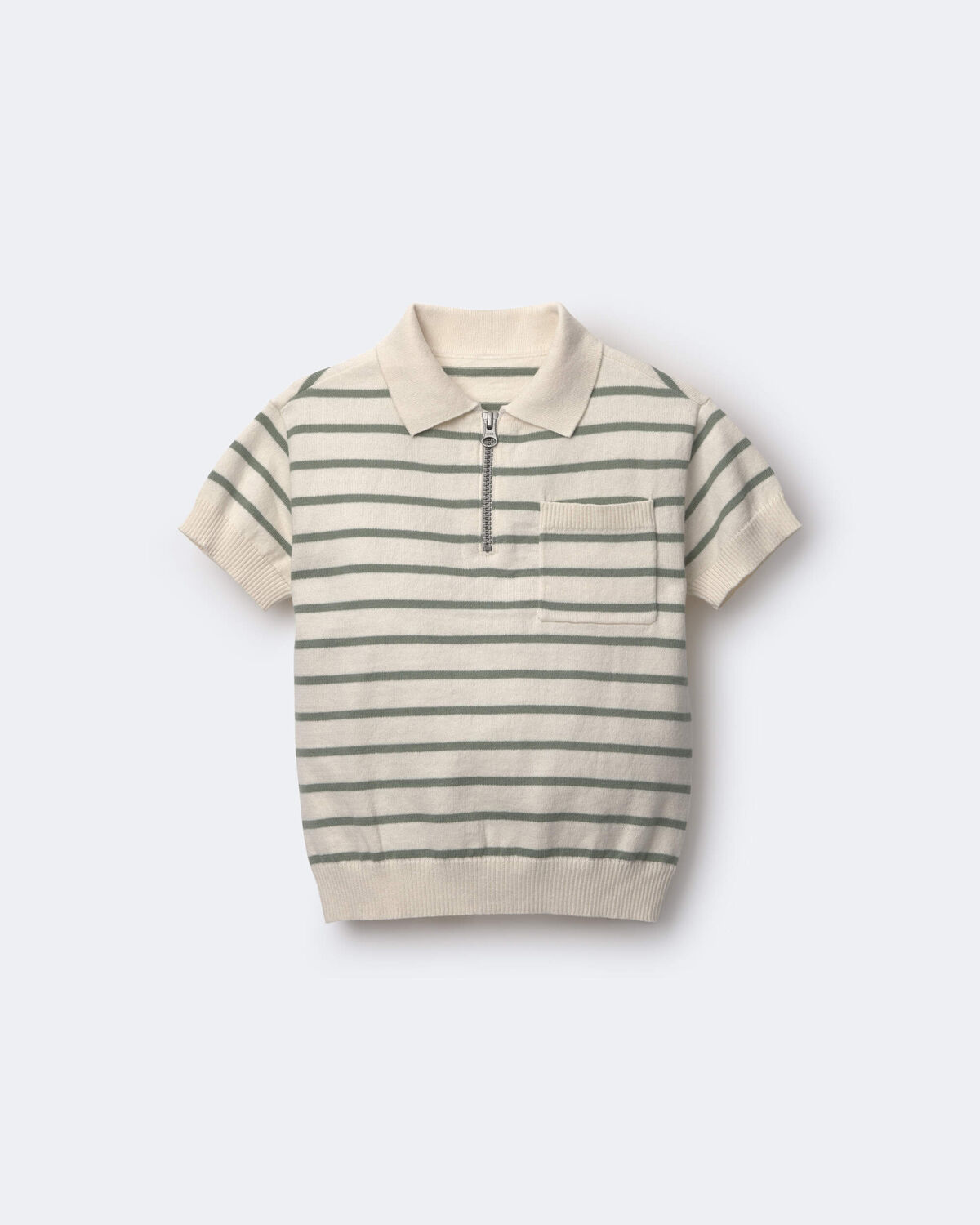 Toddler Boy Knit Zip-Up Polo in Stripes - Cream