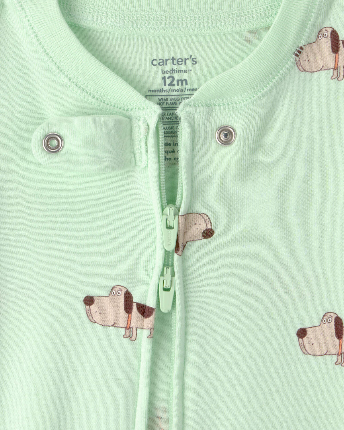 Baby Puppy 100% Cotton Snug Fit 1-Piece Pajama - Green 2 Baby Puppy 100% Cotton Snug Fit 1-Piece Pajama - Green