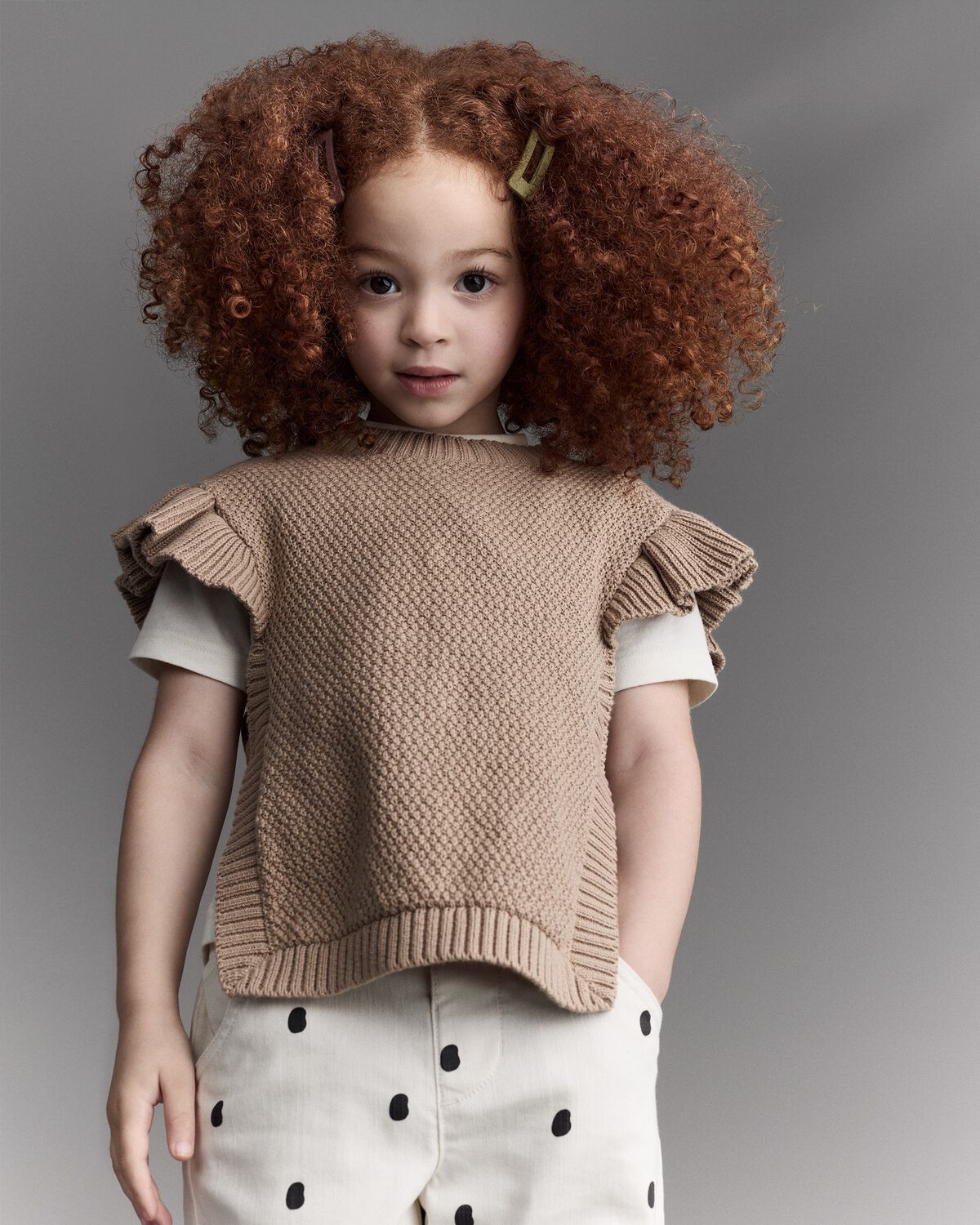 Toddler Girl Ruffle Sweater Vest - Tan 1 Toddler Girl Ruffle Sweater Vest - Tan