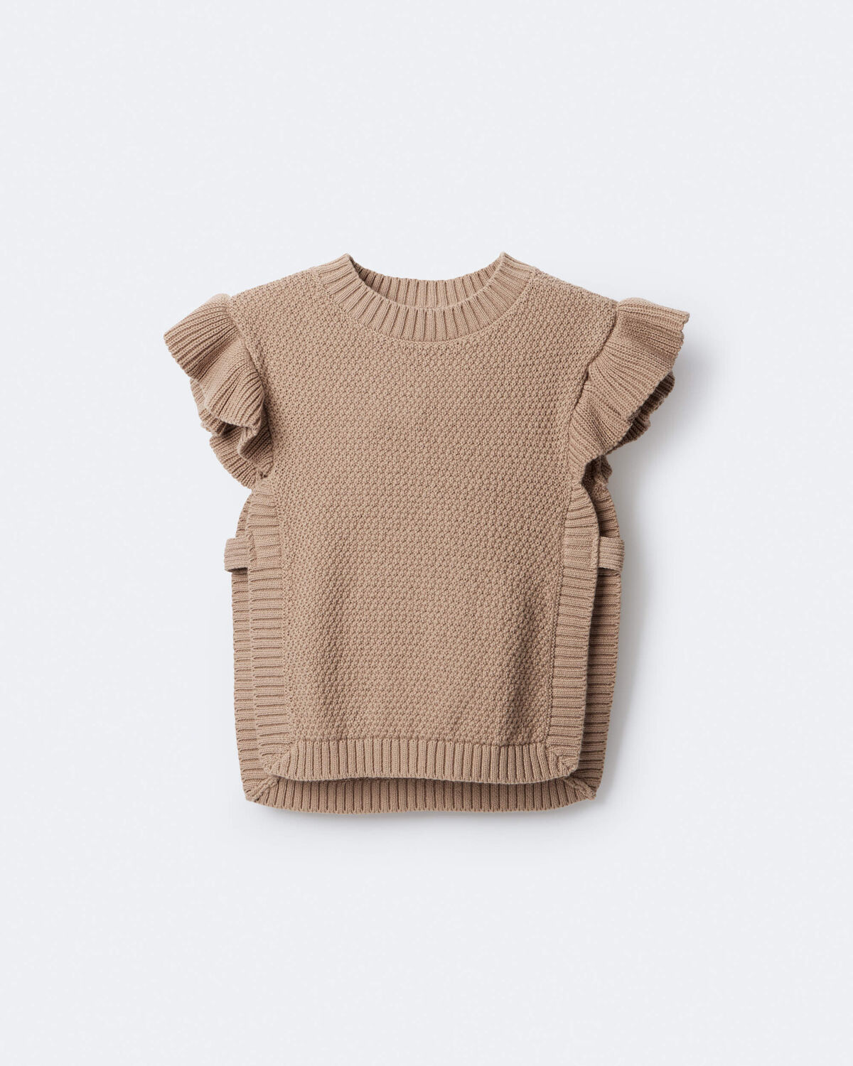 Toddler Girl Ruffle Sweater Vest - Tan 2 Toddler Girl Ruffle Sweater Vest - Tan