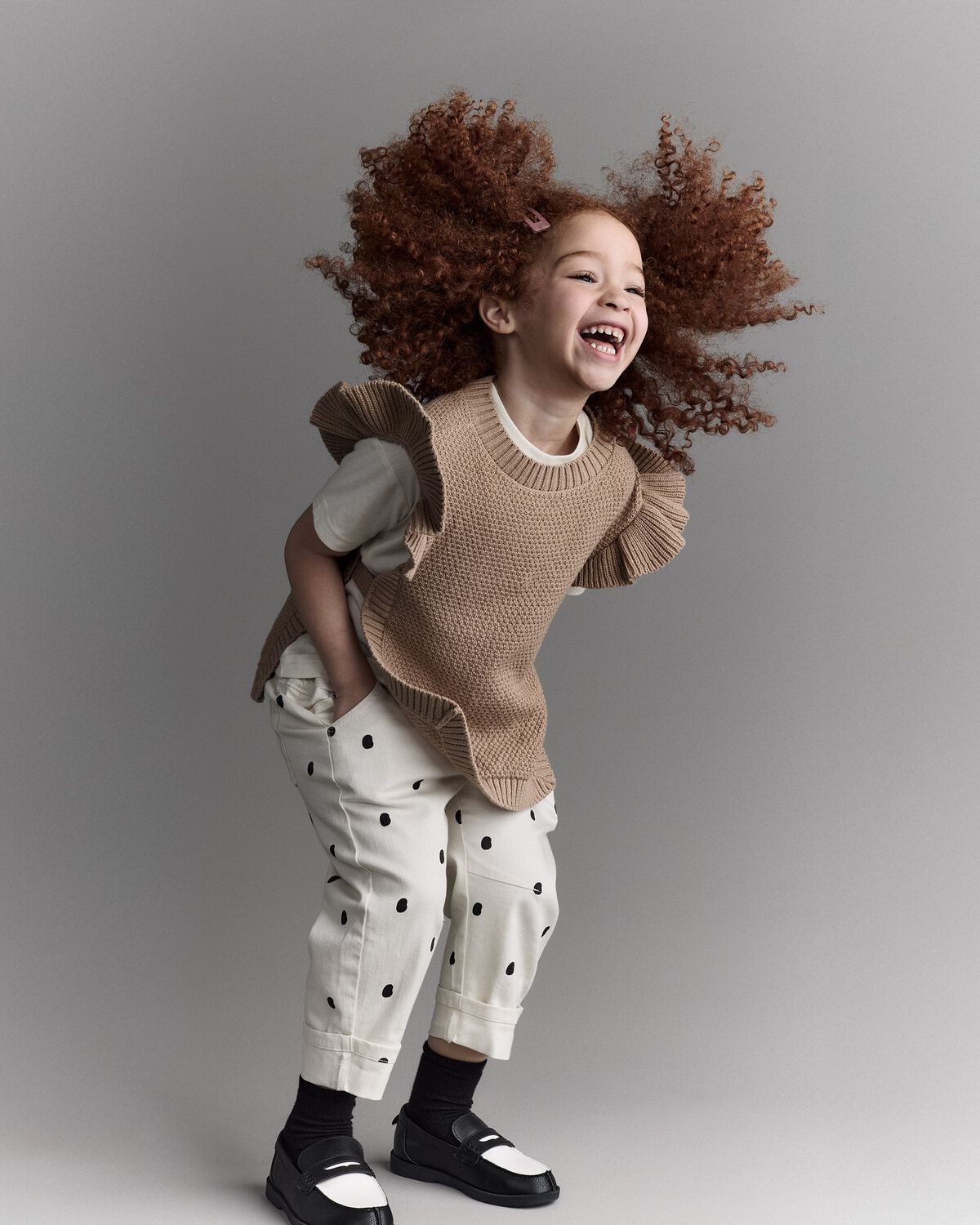Toddler Girl Ruffle Sweater Vest - Tan 3 Toddler Girl Ruffle Sweater Vest - Tan