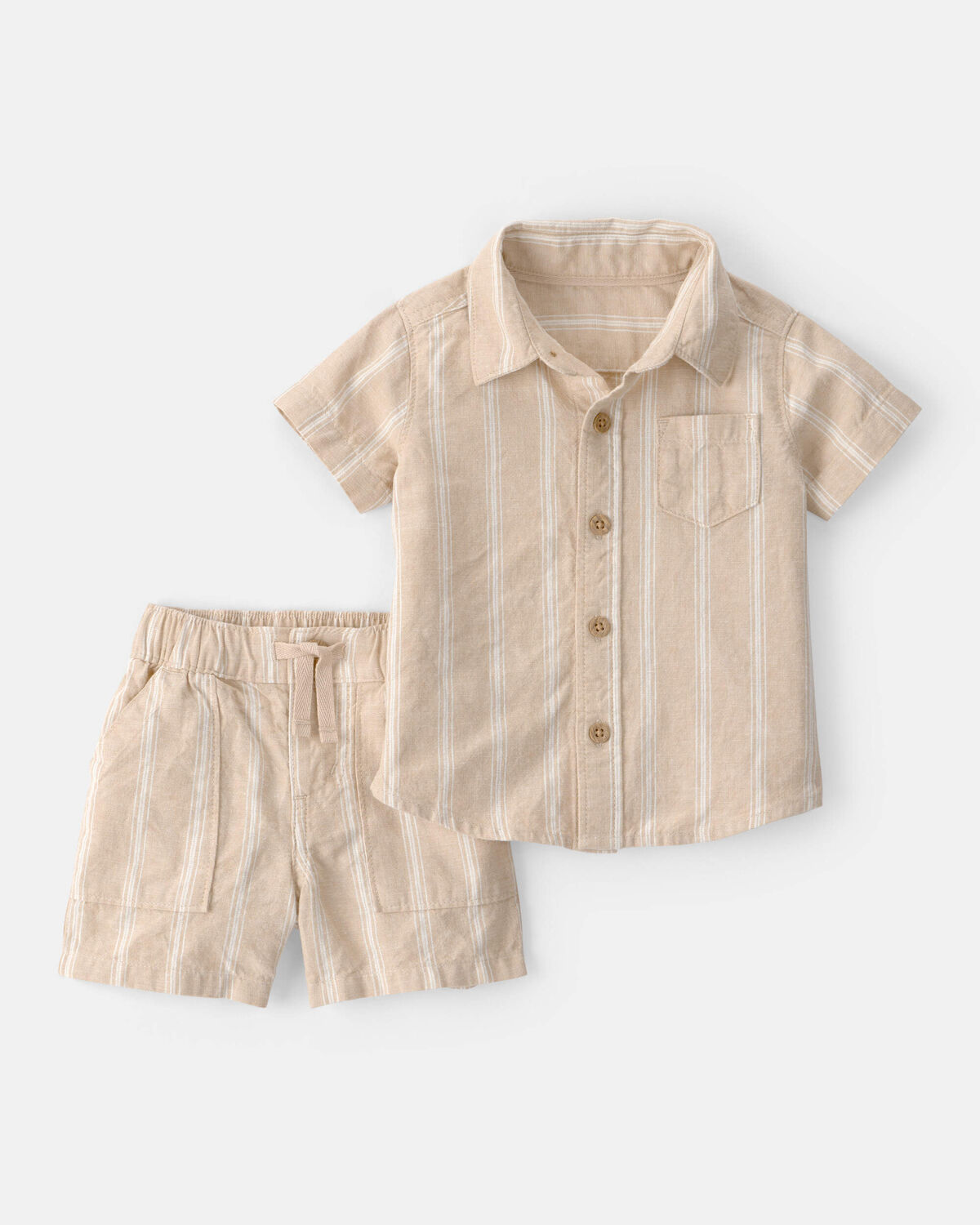 Baby Boy 2-Piece Stripe Collared Shirt & Short Set - Khaki 1 Baby Boy 2-Piece Stripe Collared Shirt & Short Set - Khaki