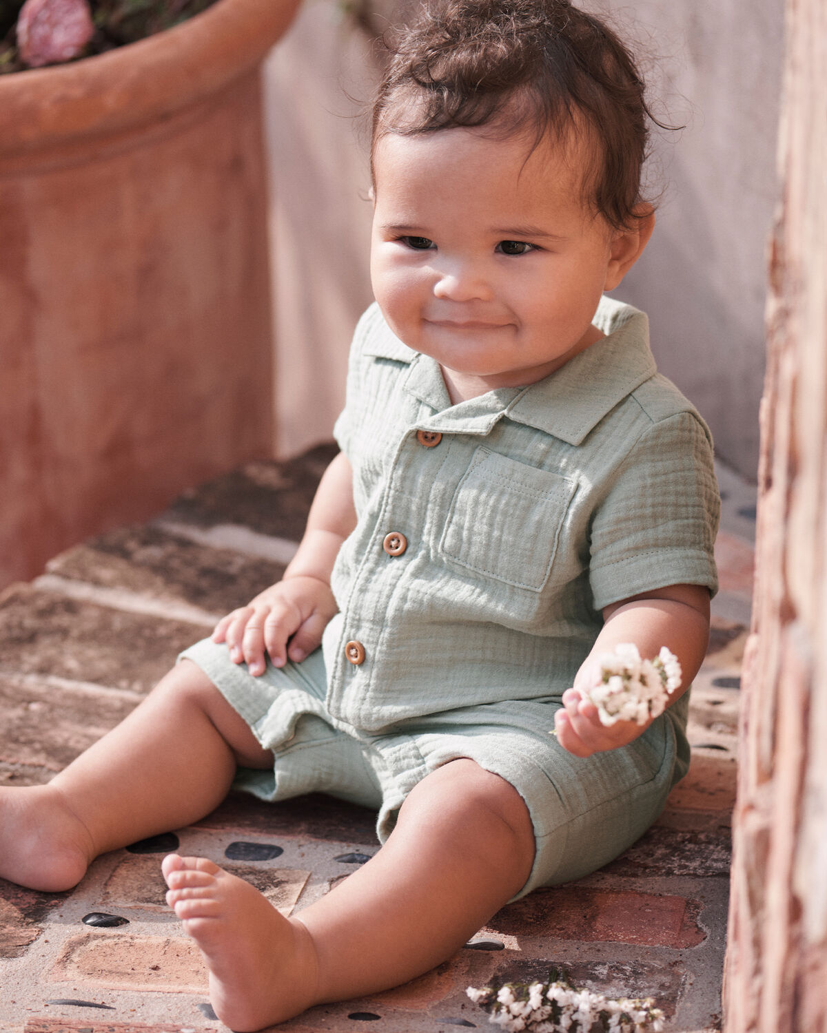Baby Boy Organic Cotton Gauze Romper