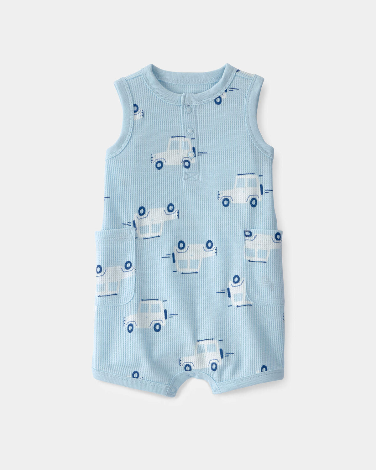 Baby Boy Car Waffle-Knit Sleeveless Romper - Blue