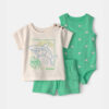 Baby Boy 3-Piece Shark Top, Bodysuit & Short Set - Green/Ivory
