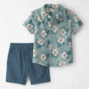 Boys 2-Piece Linen Top & Short Set Made with Organic Cotton in in Blue Hibiscus