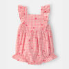 Baby Girl Gingham Flower Romper - Pink