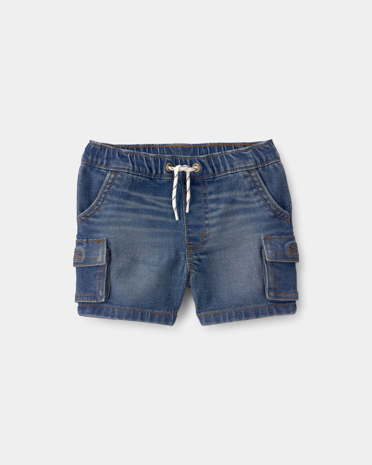 Baby Boy Denim Drawstring Cargo Shorts - Dark Wash 1 Baby Boy Denim Drawstring Cargo Shorts - Dark Wash