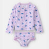 Toddler Girl 2-Piece Disney© Lilo & Stitch Gingham Long-Sleeve Rashguard Swimsuit Set - Purple