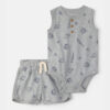 Baby Boy 2-Piece Baseball Sleeveless Bodysuit & Short Set - Grey