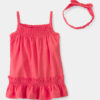 Baby Girl 2-Piece Linen Sleeveless Dress Set - Coral