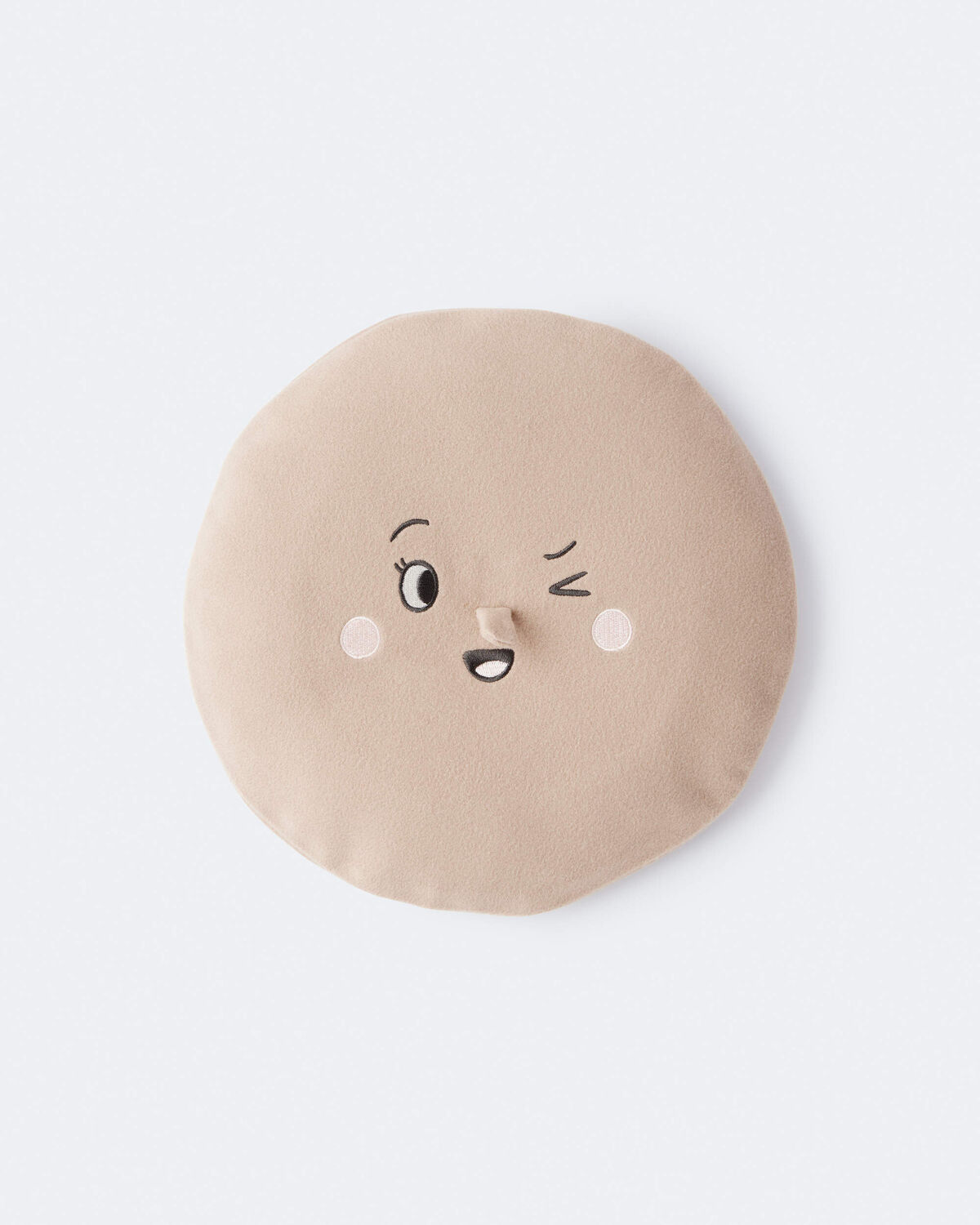 Toddler Girl Beret with Face Graphic - Tan