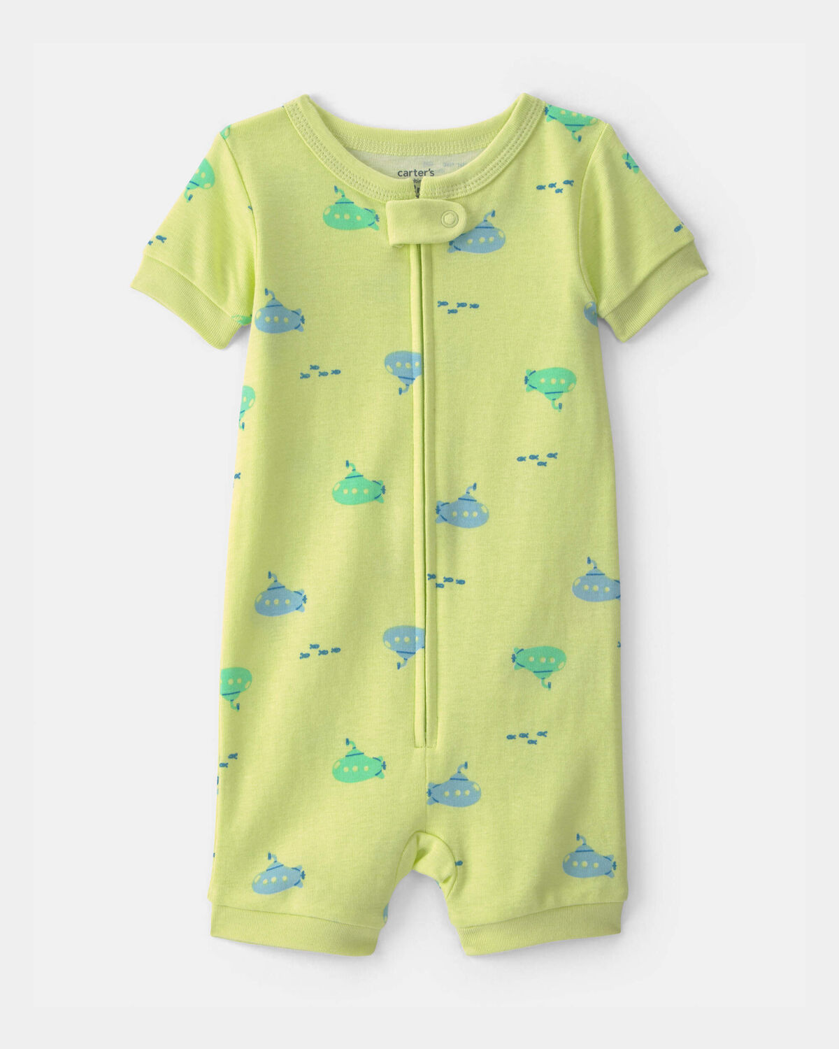Toddler Boy Submarine 100% Cotton 1-Piece Romper Pajama - Green 1 Toddler Boy Submarine 100% Cotton 1-Piece Romper Pajama - Green