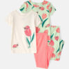 Baby Girl Ladybug Floral 100% Cotton Snug Fit 4-Piece Pajama Set - Pink/Green 7 Baby Girl Ladybug Floral 100% Cotton Snug Fit 4-Piece Pajama Set - Pink/Green