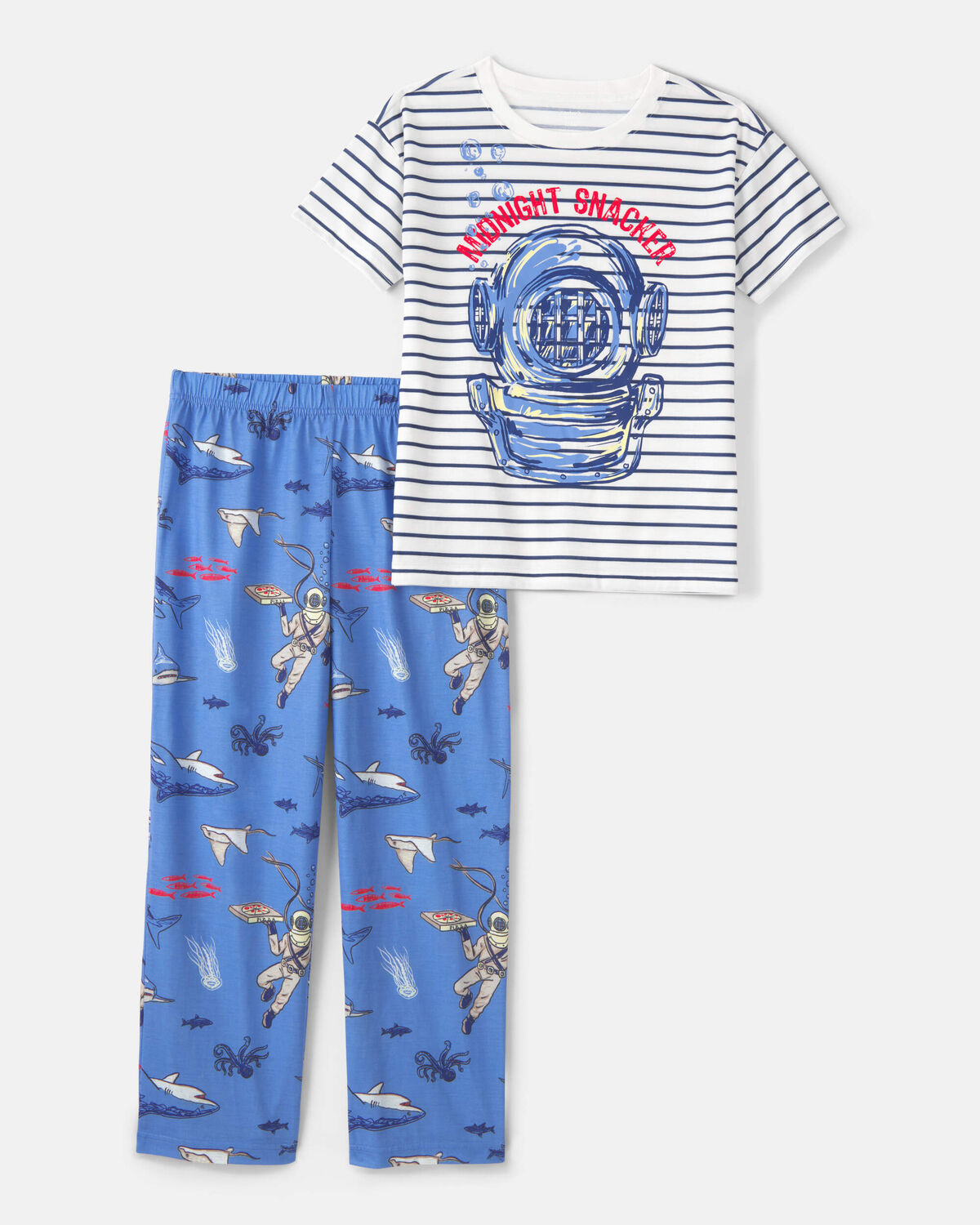 Boys Shark Loose Fit 2-Piece Pajama Set - Blue/Ivory 1 Boys Shark Loose Fit 2-Piece Pajama Set - Blue/Ivory