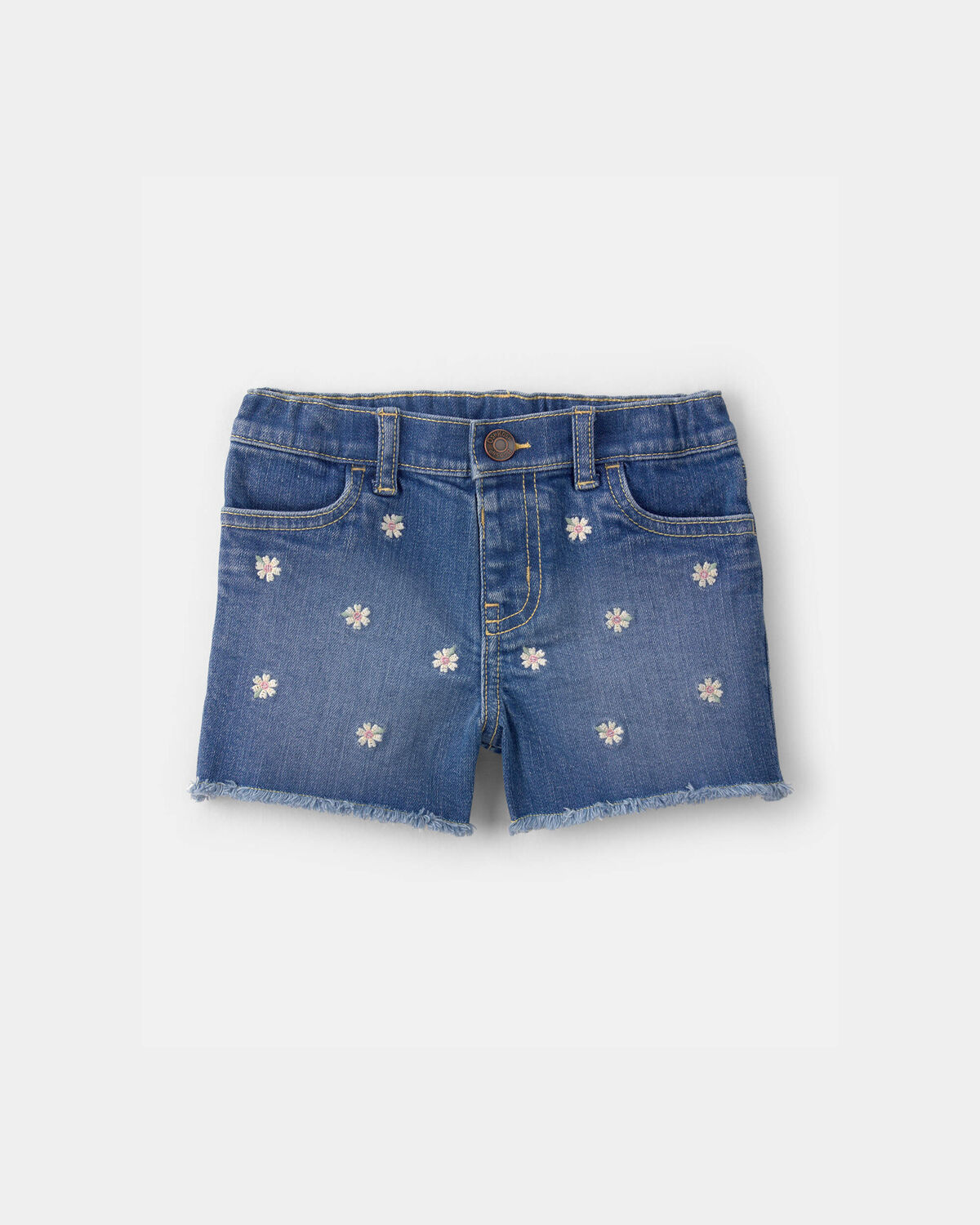 Toddler Girl Daisy Denim Embroidered Shorts - Dark Wash 1 Toddler Girl Daisy Denim Embroidered Shorts - Dark Wash