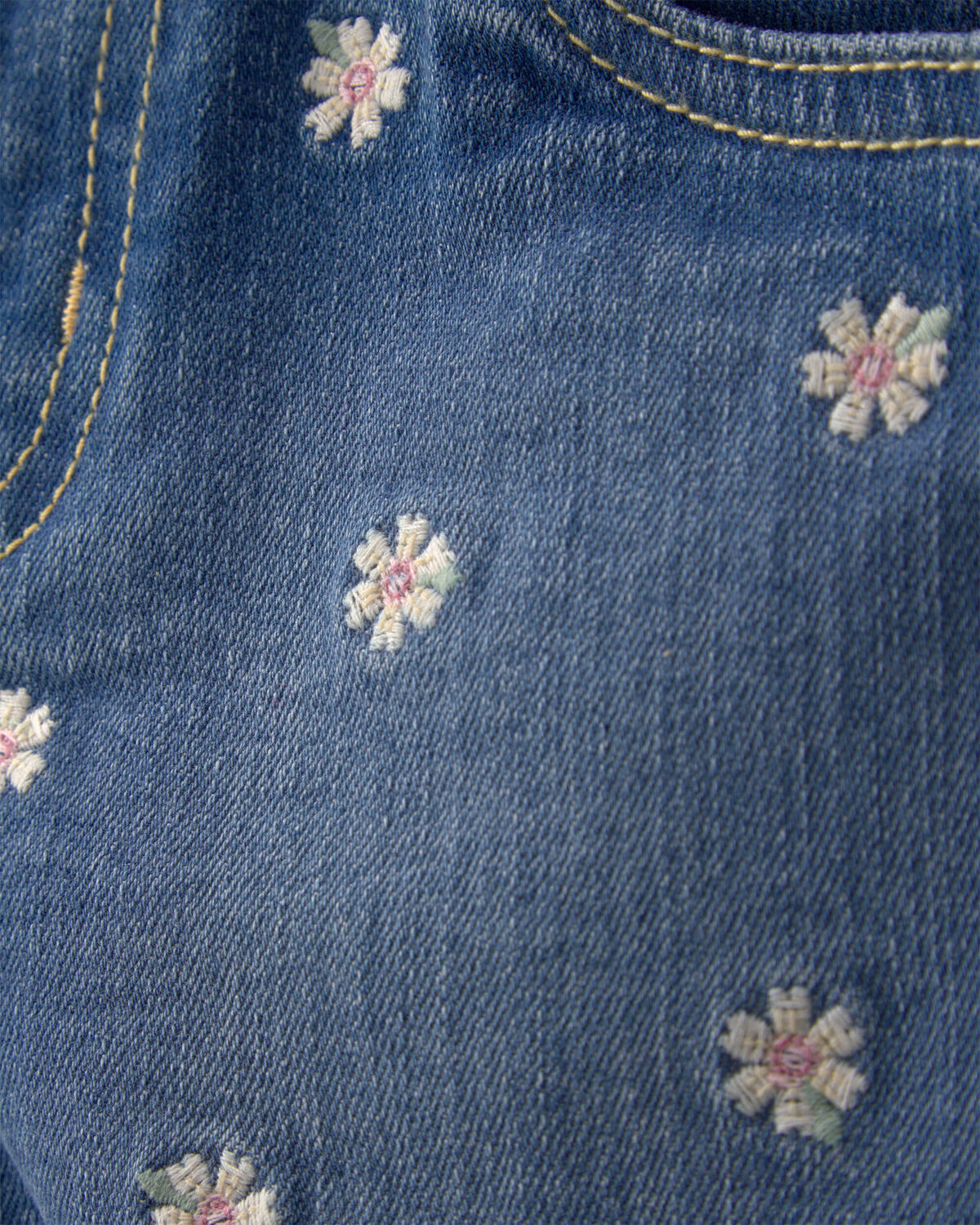Toddler Girl Daisy Denim Embroidered Shorts - Dark Wash 3 Toddler Girl Daisy Denim Embroidered Shorts - Dark Wash