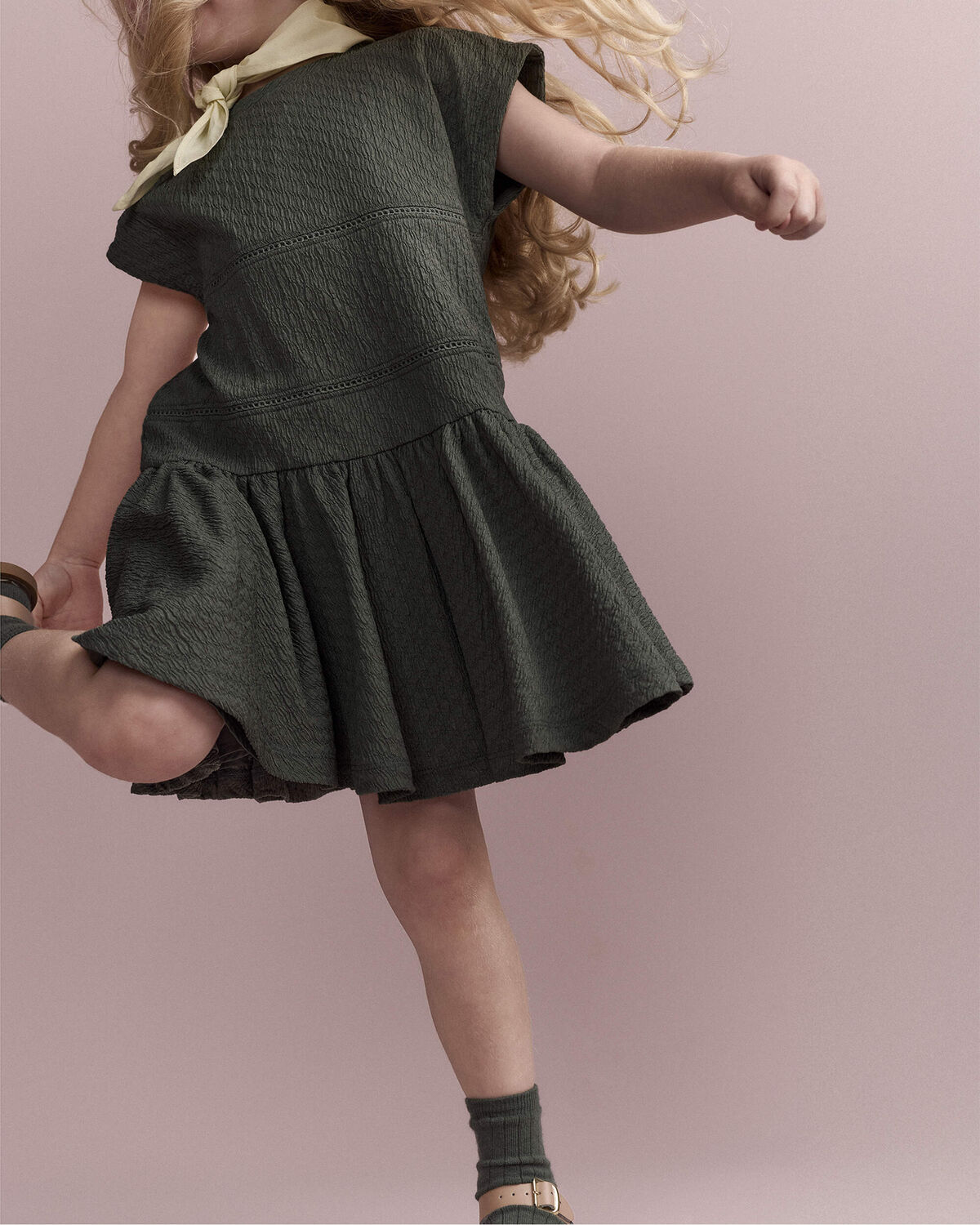 Toddler Girl Drop-Waist Dress - Olive 1 Toddler Girl Drop-Waist Dress - Olive