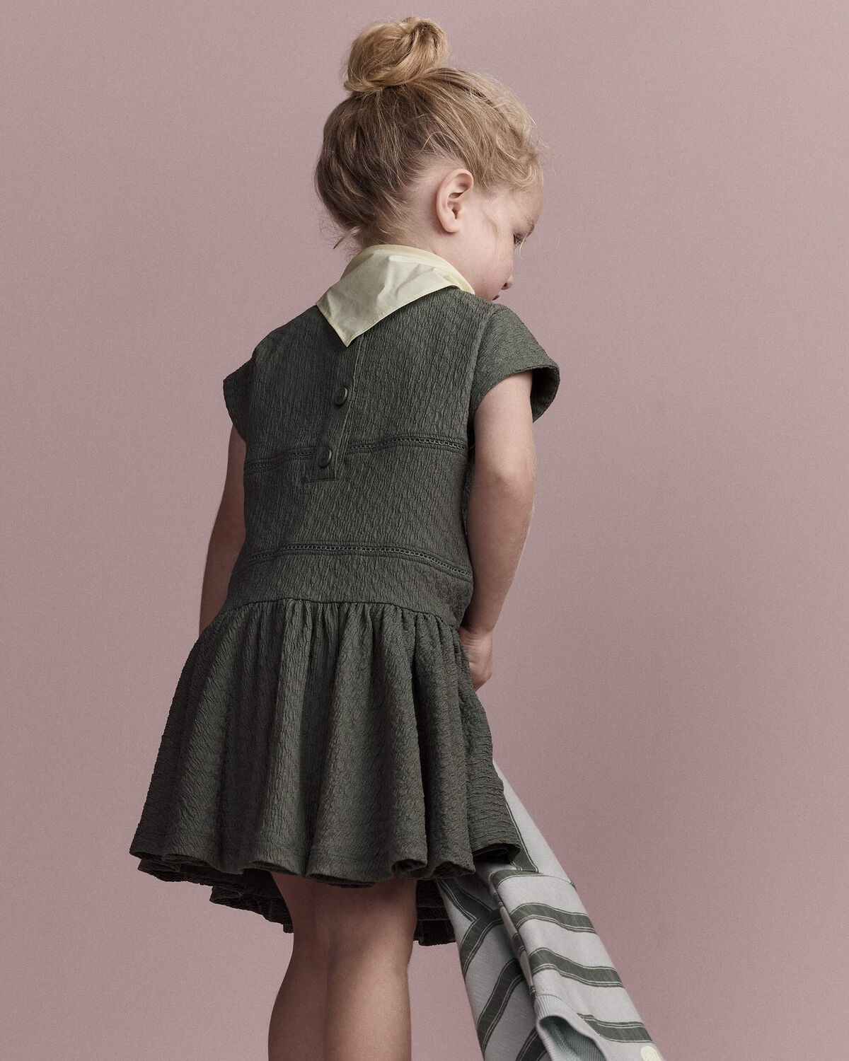 Toddler Girl Drop-Waist Dress - Olive 3 Toddler Girl Drop-Waist Dress - Olive