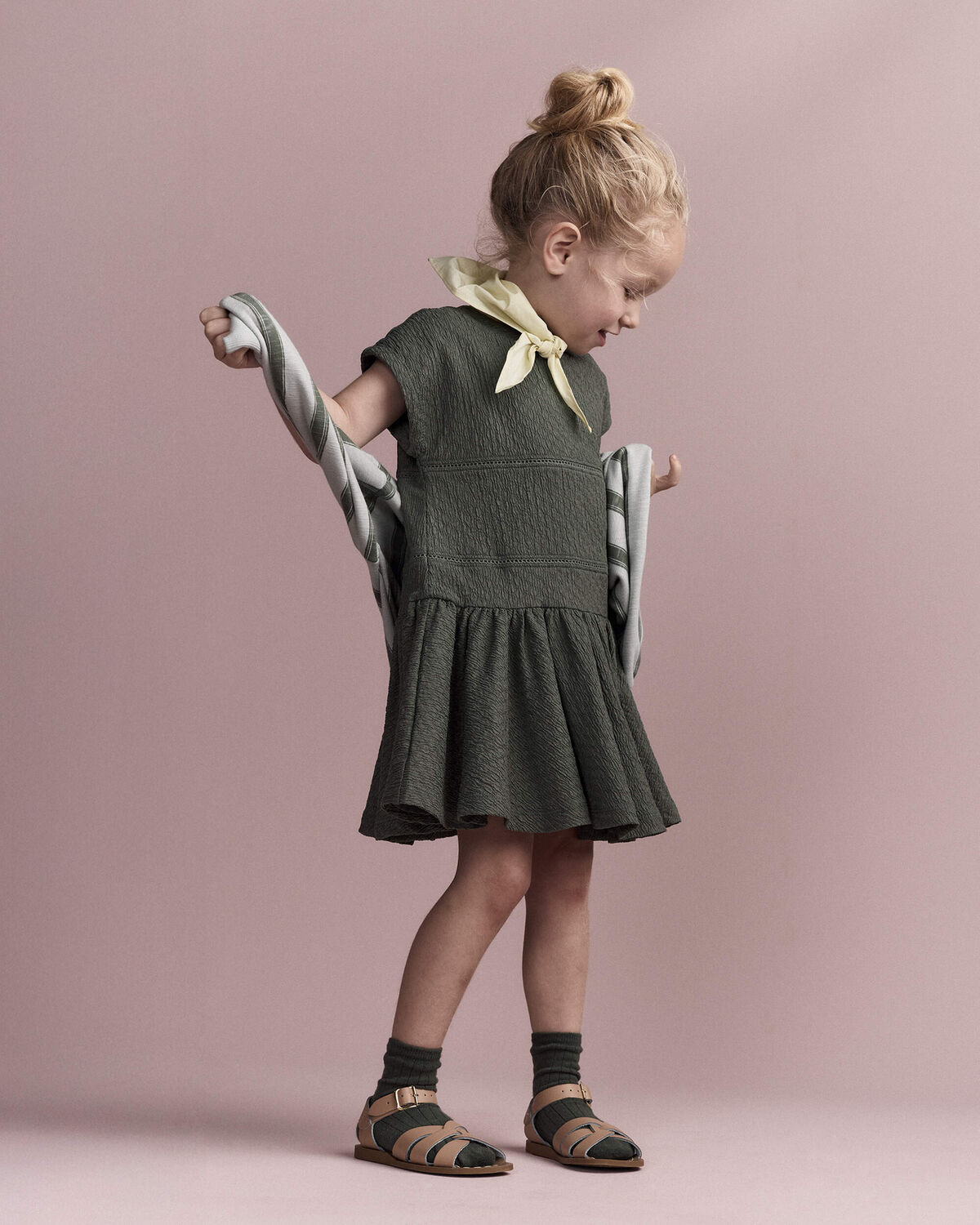 Toddler Girl Drop-Waist Dress - Olive 5 Toddler Girl Drop-Waist Dress - Olive