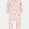 Baby Girl Horse Print 2-Way Zip Ribbed Sleep & Play Pajamas - Pink