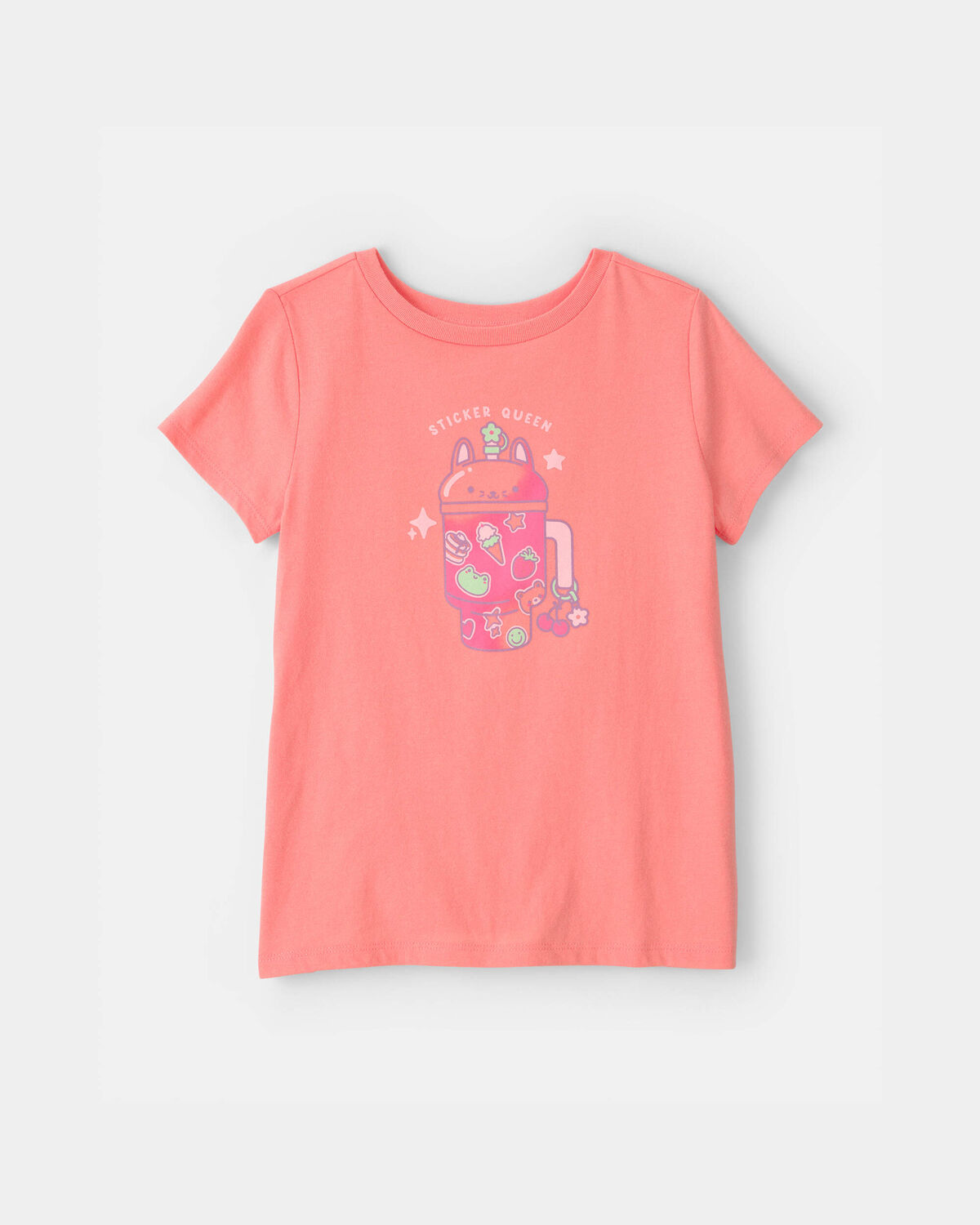 Girls 'Sticker Queen' Graphic Tee - Coral 1 Girls 'Sticker Queen' Graphic Tee - Coral