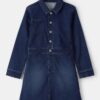 Girls Dark Wash Denim Long-Sleeve Dress - Blue