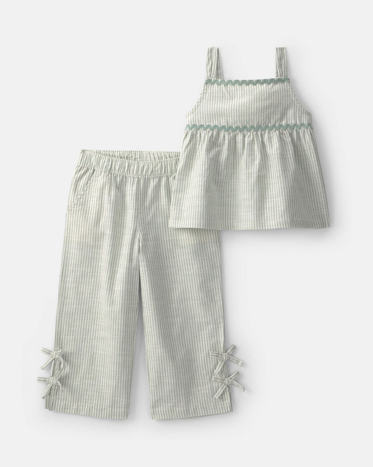 Toddler Girl 2-Piece Striped Tank Top & Pant Set - Green 1 Toddler Girl 2-Piece Striped Tank Top & Pant Set - Green