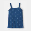 Girls Floral Ribbed Ruffle Tank - Navy