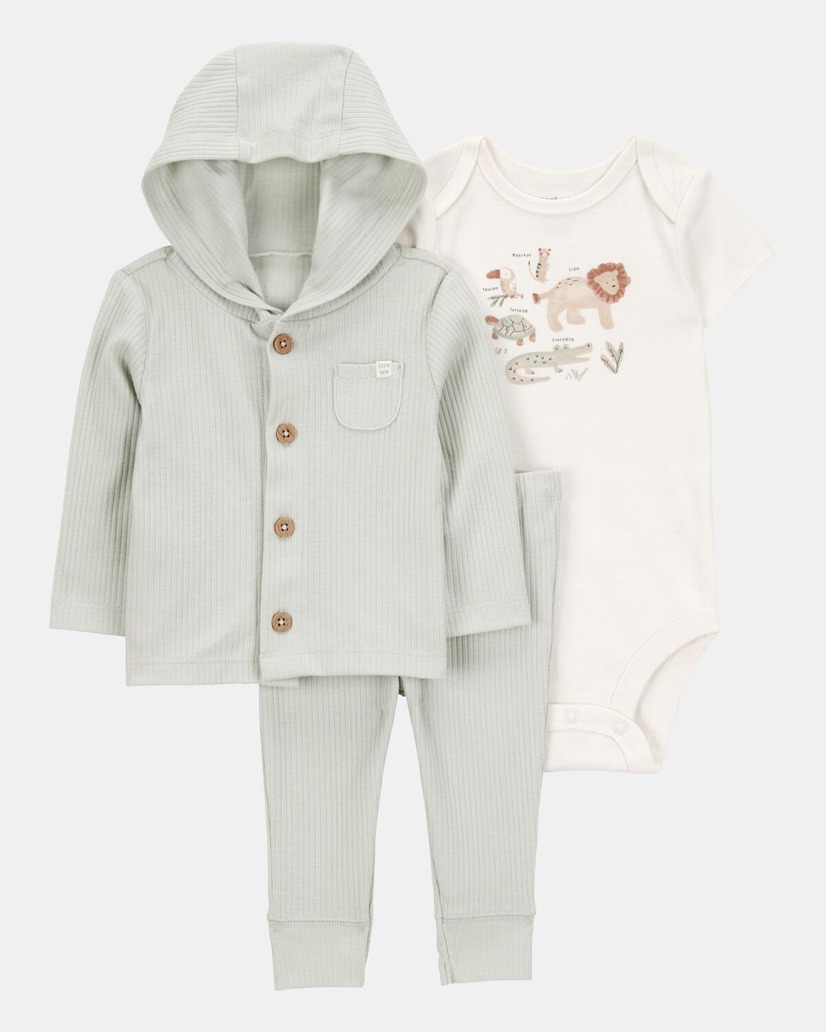 Baby Lion 3-Piece Cardigan Set - Green/White 1 Baby Lion 3-Piece Cardigan Set - Green/White
