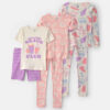 Girls Snacks 100% Cotton 6-Piece Pajama Sets - Pink/Purple/Cream 3 Girls Snacks 100% Cotton 6-Piece Pajama Sets - Pink/Purple/Cream