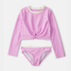 Girls 2-Piece Long-Sleeve Rashguard Swimsuit Set - Pink
