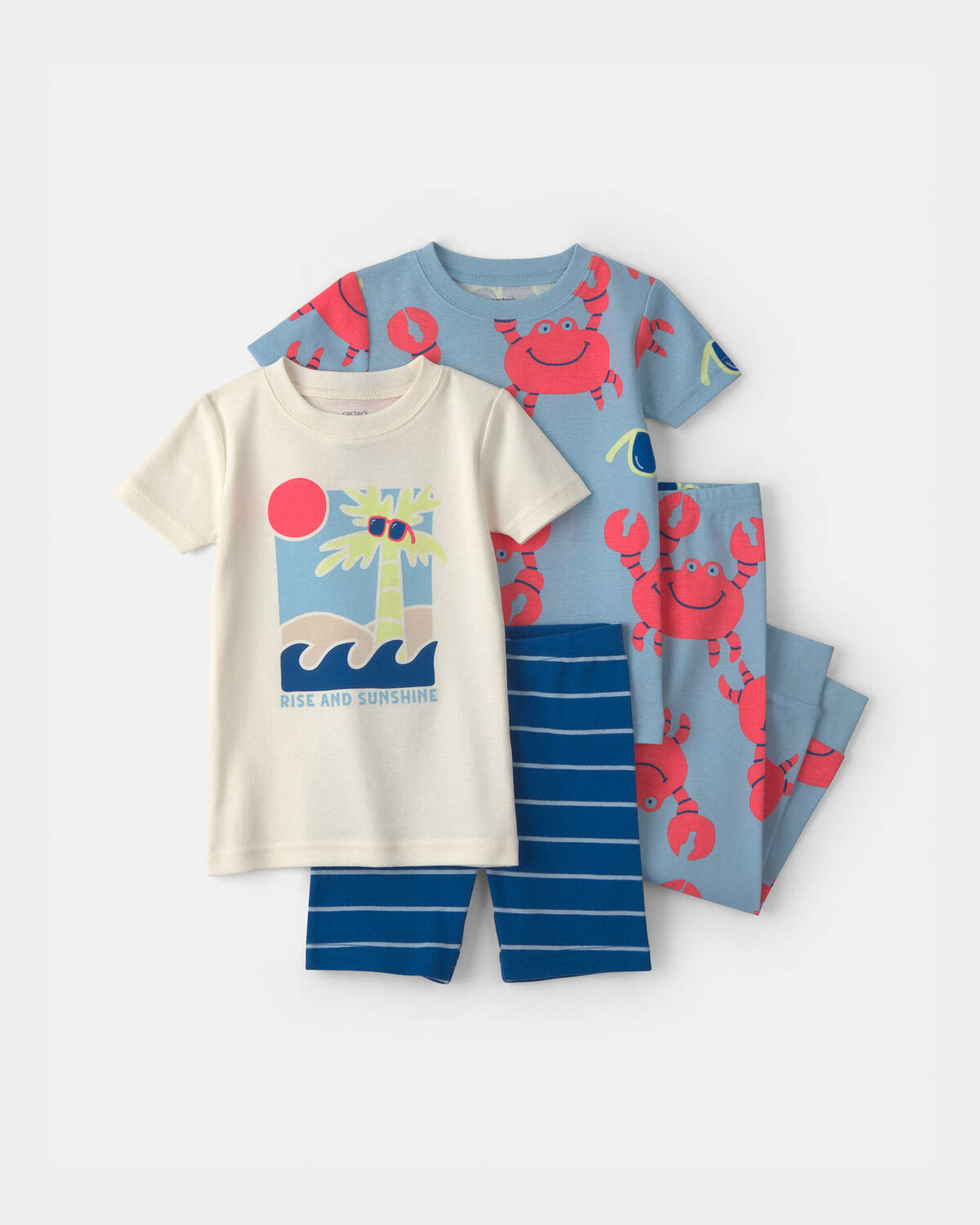 Baby Boy Beach 100% Cotton 4-Piece Pajama Set - Blue/Ivory 1 Baby Boy Beach 100% Cotton 4-Piece Pajama Set - Blue/Ivory