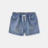 Baby Boy Striped Denim Drawstring Shorts - Medium Blue 6 Baby Boy Striped Denim Drawstring Shorts - Medium Blue